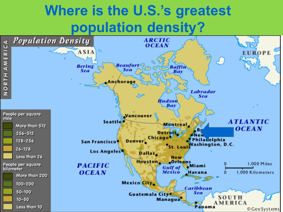 Where is the U.S.’s greatest population density