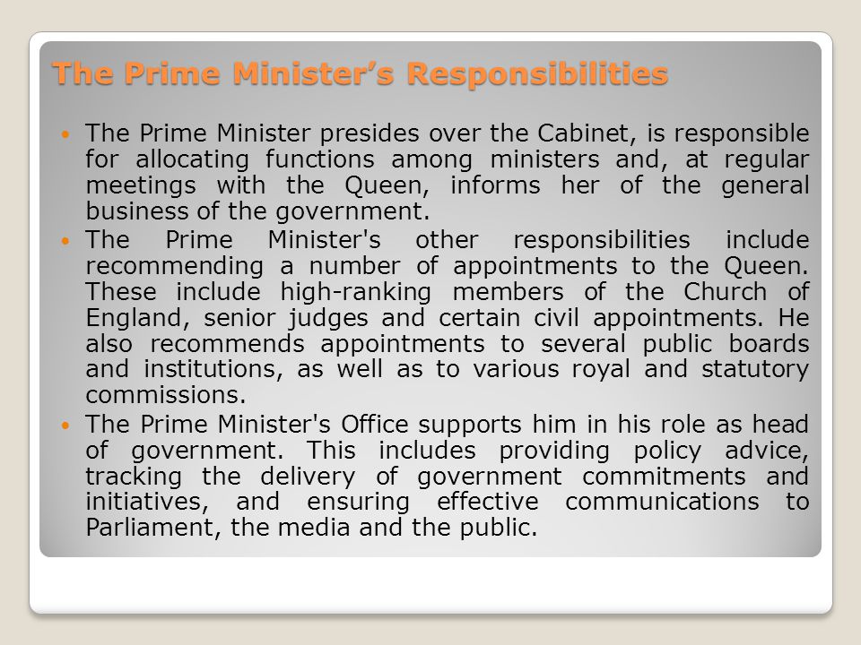 The Prime Minister’s Responsibilities