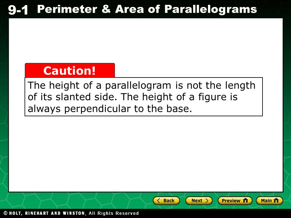 The height of a parallelogram is not the length of its slanted side