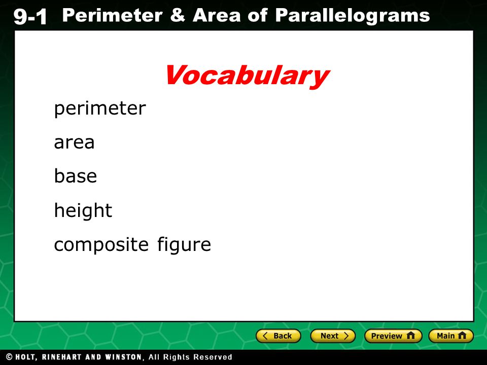 Vocabulary perimeter area base height composite figure