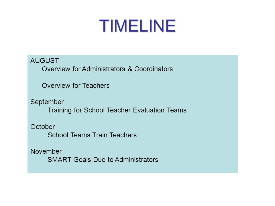 TIMELINE AUGUST Overview for Administrators & Coordinators