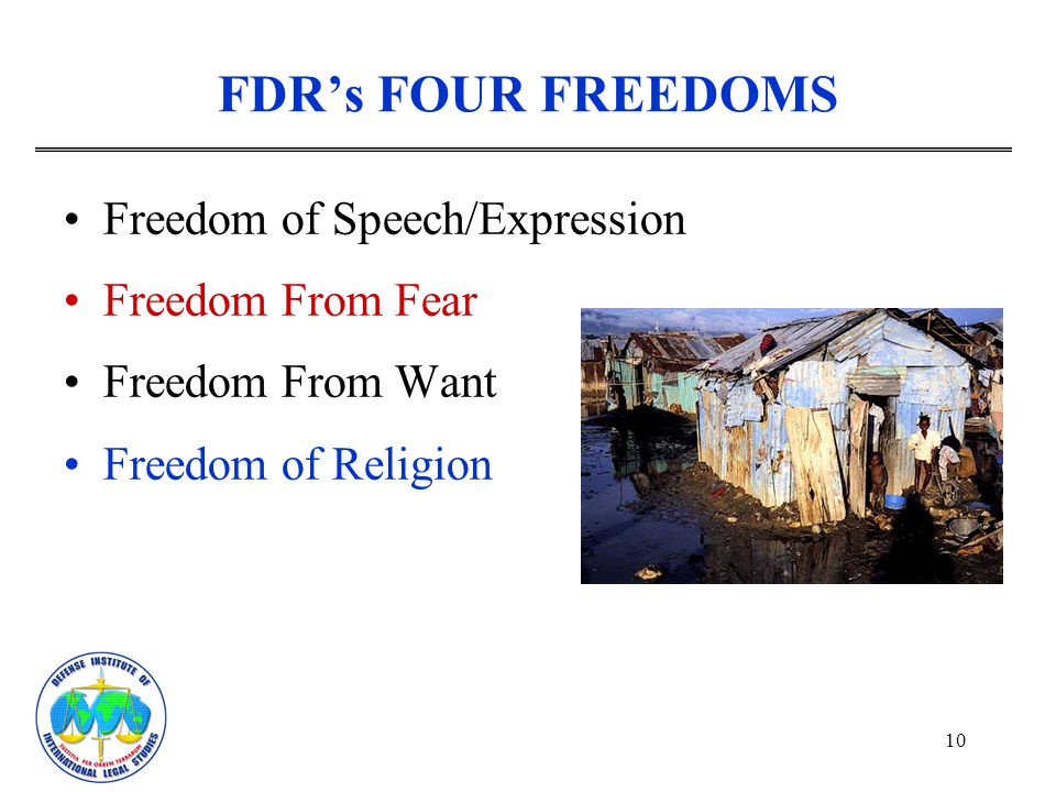 FDR’s FOUR FREEDOMS Freedom of Speech/Expression Freedom From Fear
