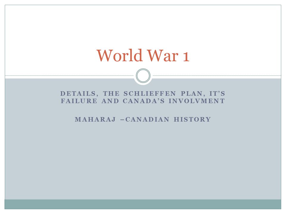 World War 1 Details, the schlieffen plan, it’s failure and canada’s involvment.