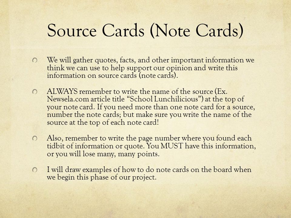 Source Cards (Note Cards)