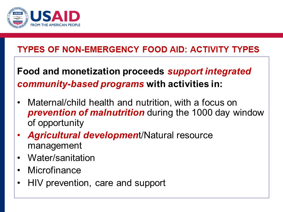 TYPES OF NON-EMERGENCY FOOD AID: ACTIVITY TYPES