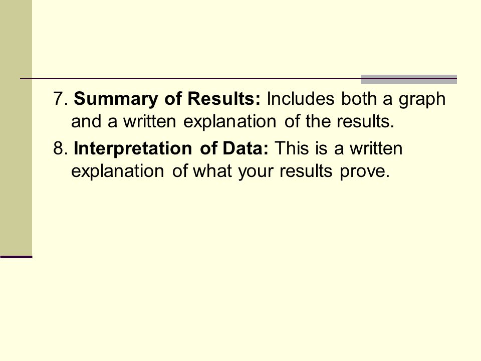 7. Summary of Results: Includes both a graph and a written explanation of the results.