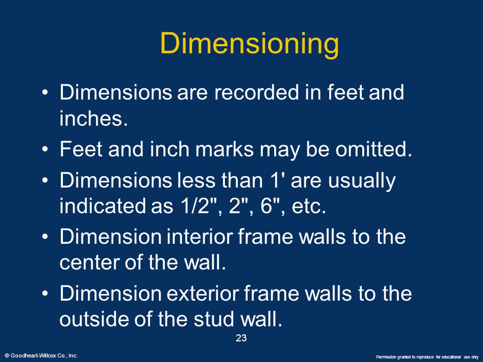 Dimensioning Dimensions are recorded in feet and inches.