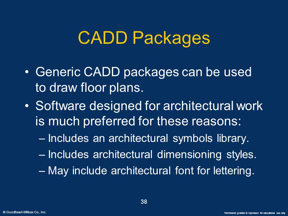 CADD Packages Generic CADD packages can be used to draw floor plans.