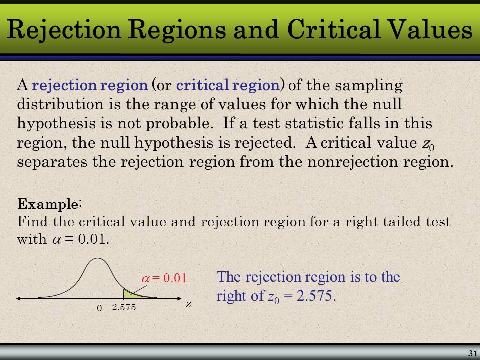 Rejection Regions and Critical Values