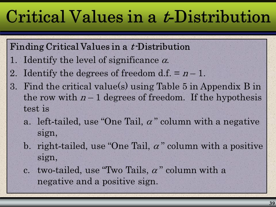 Critical Values in a t-Distribution
