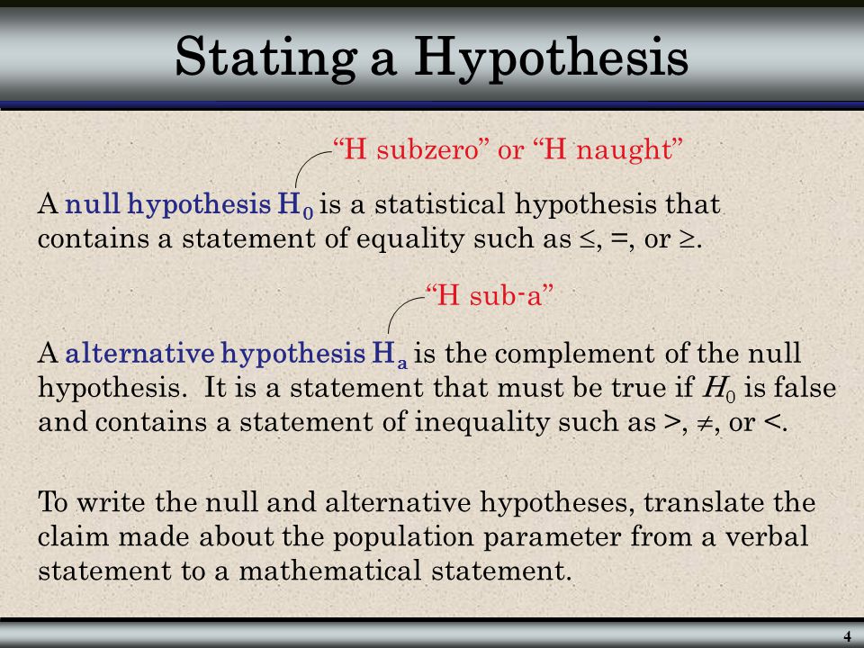 Stating a Hypothesis H subzero or H naught