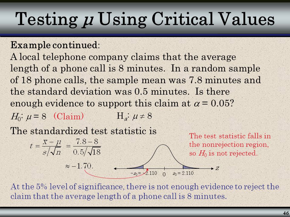 Testing μ Using Critical Values