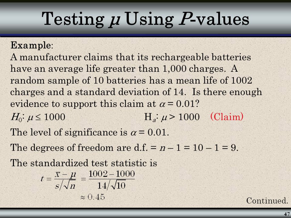 Testing μ Using P-values