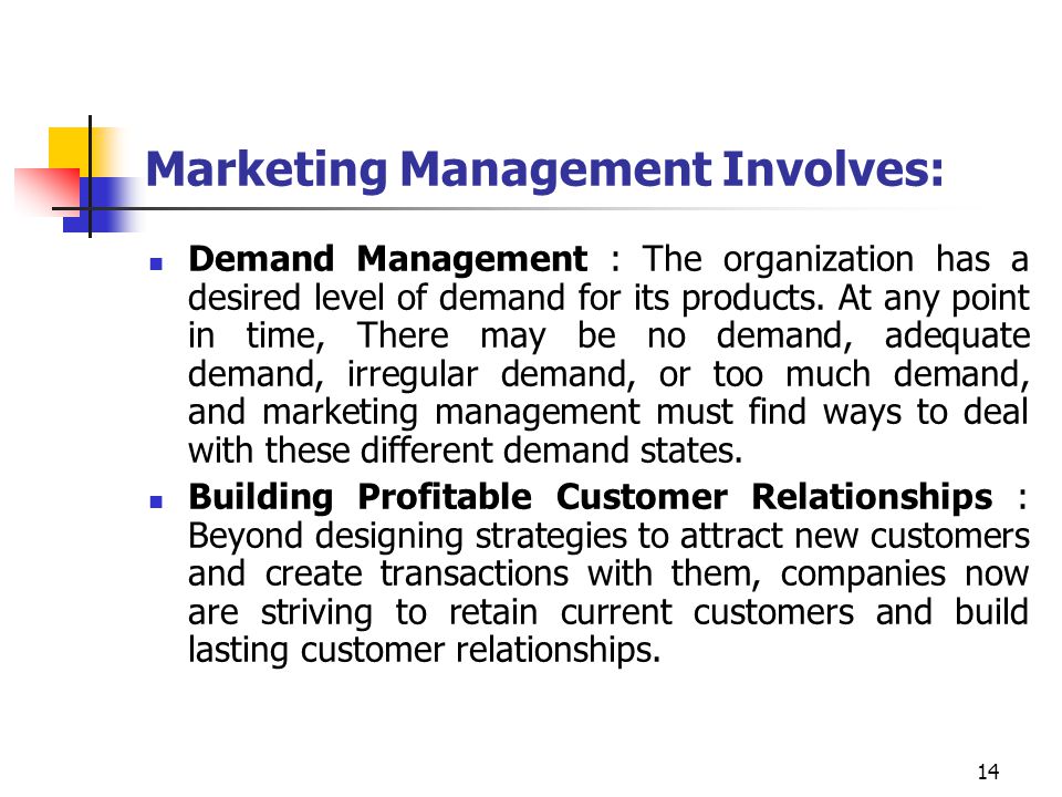 Marketing Management Involves:
