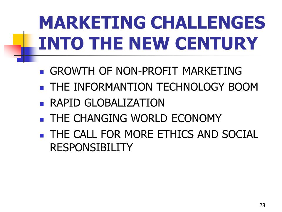 MARKETING CHALLENGES INTO THE NEW CENTURY