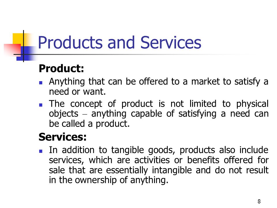 Products and Services Product: Services: