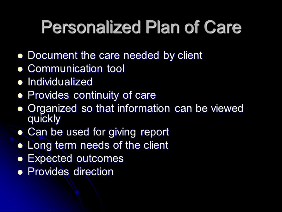 Personalized Plan of Care