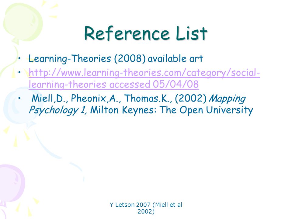Reference List Learning-Theories (2008) available art