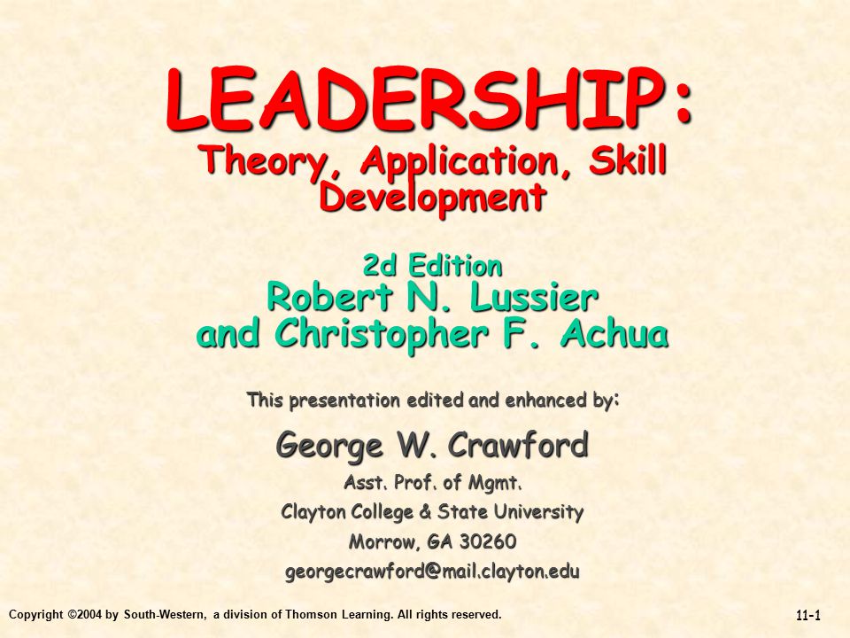 Leadership Theory Application Skill Development 2d Edition
