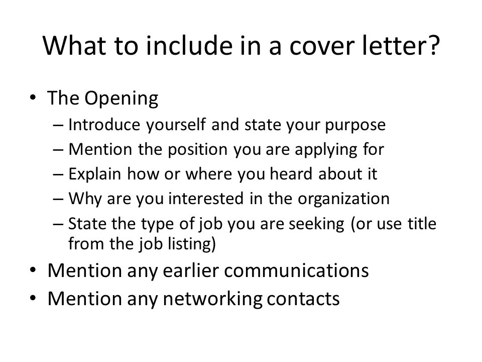 What to include in a cover letter