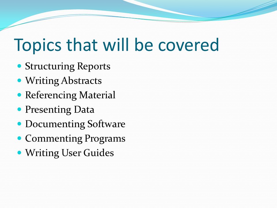 Topics that will be covered