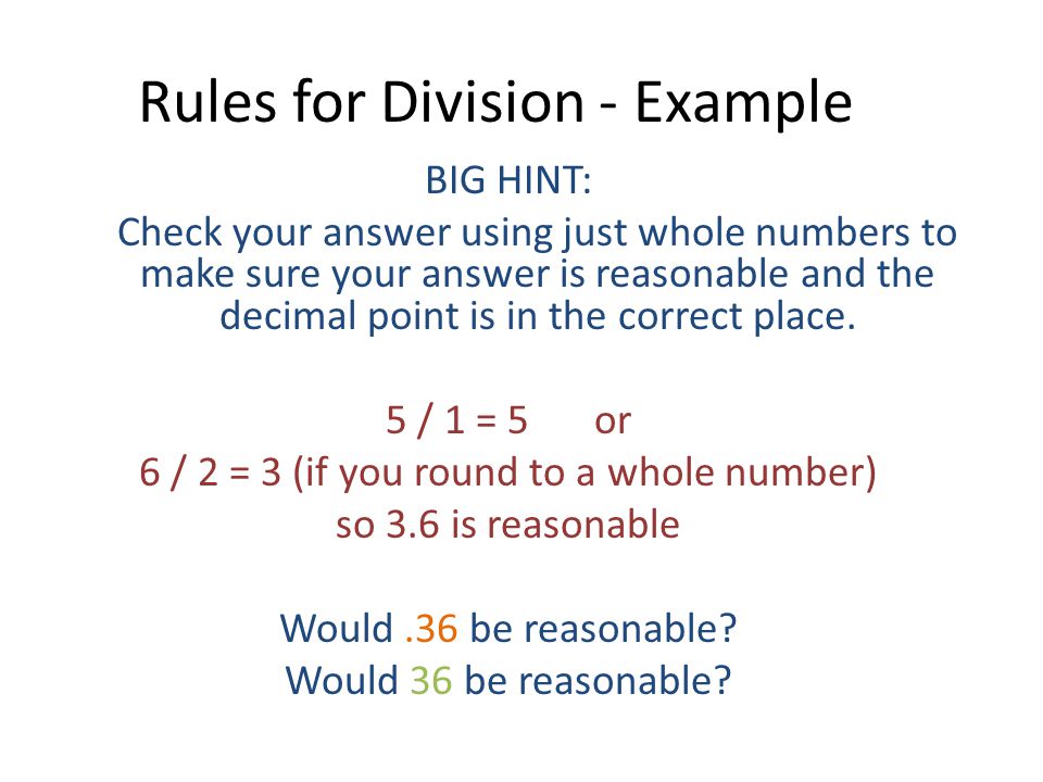 Rules for Division - Example