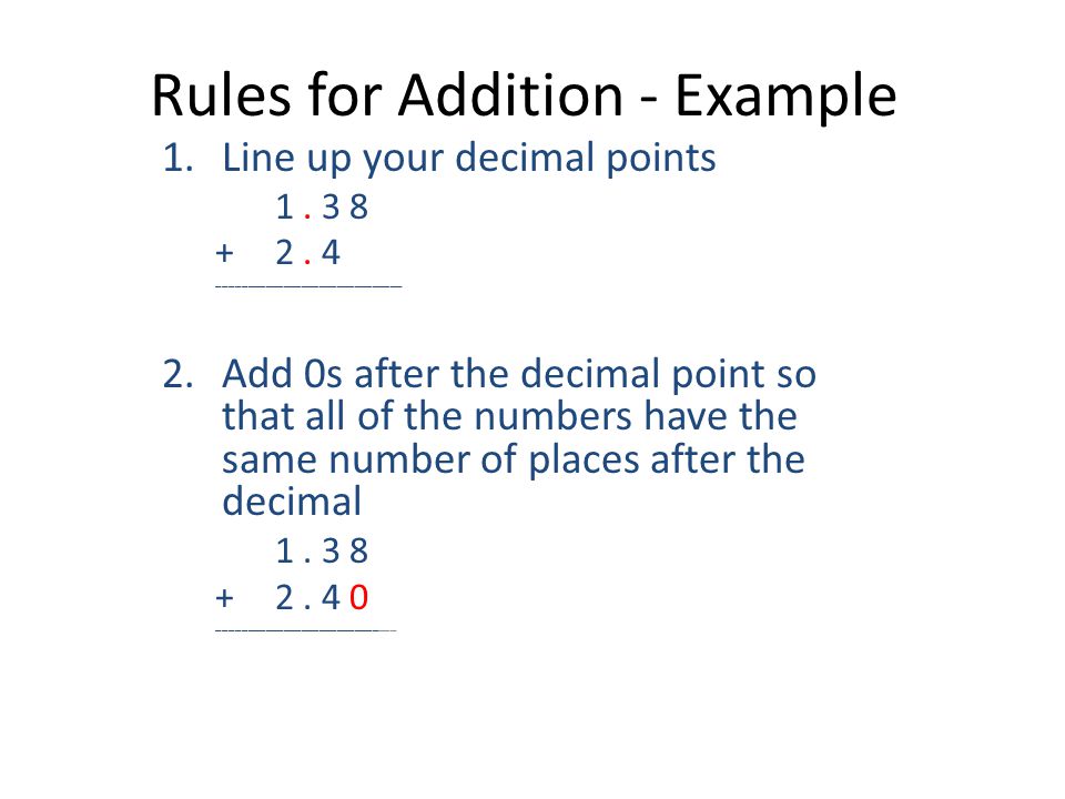 Rules for Addition - Example