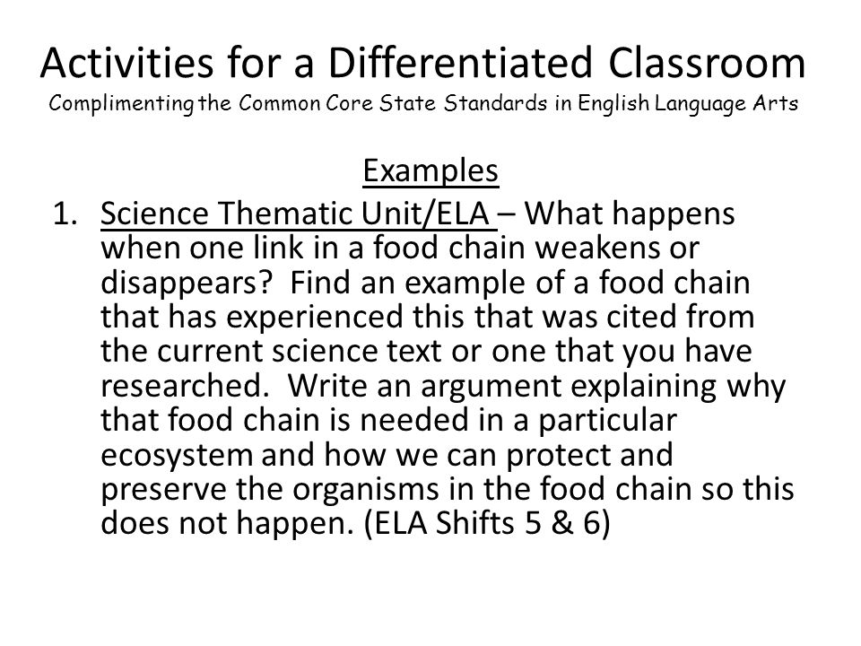 Activities for a Differentiated Classroom Complimenting the Common Core State Standards in English Language Arts