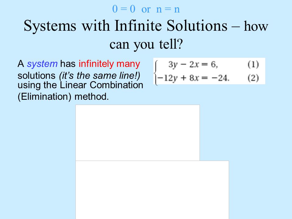 0 = 0 or n = n Systems with Infinite Solutions – how can you tell