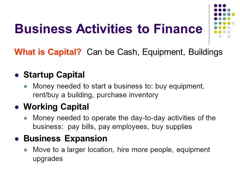 Business Activities to Finance