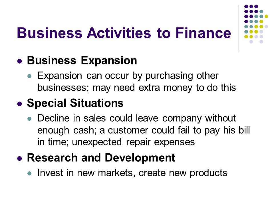 Business Activities to Finance