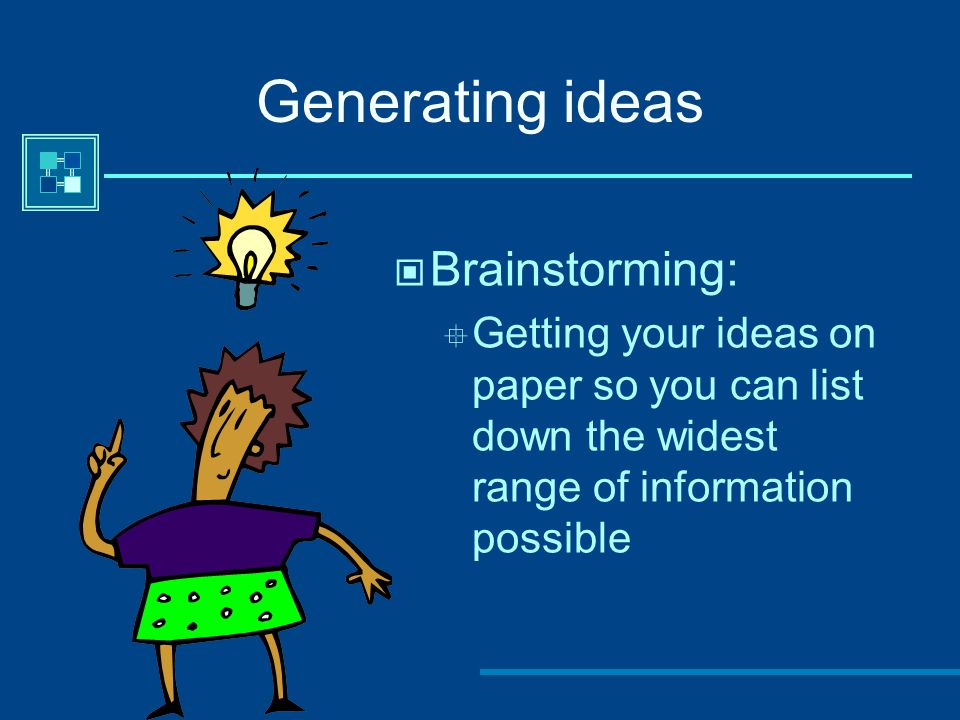 Generating ideas Brainstorming: