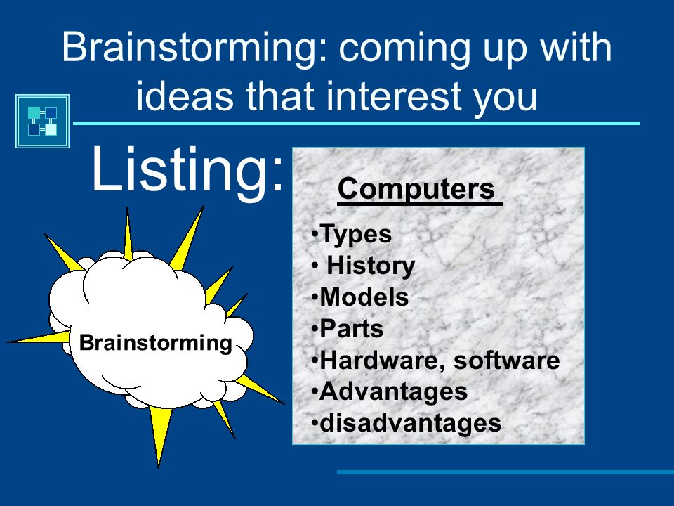 Brainstorming: coming up with ideas that interest you