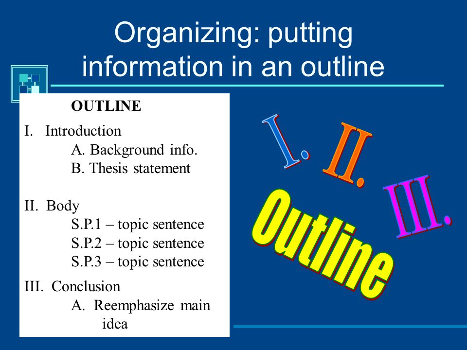 Organizing: putting information in an outline