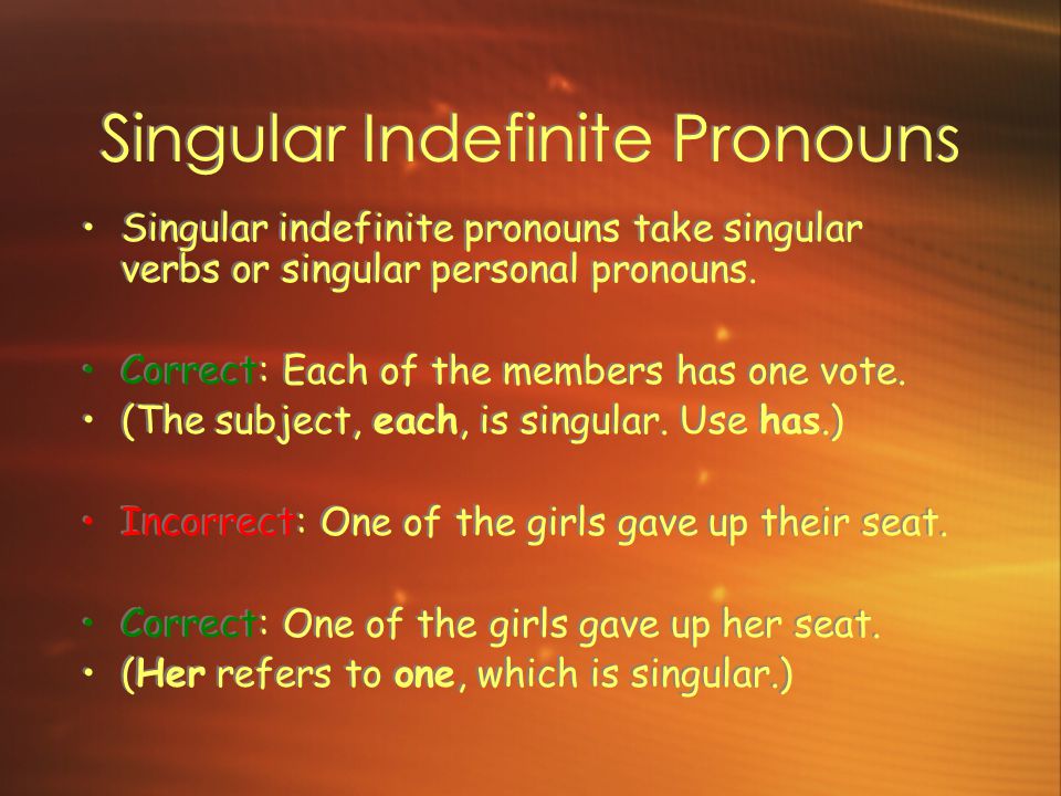 Singular Indefinite Pronouns