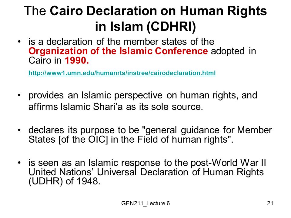 The Cairo Declaration on Human Rights in Islam (CDHRI)