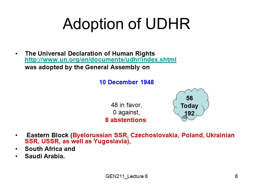 Adoption of UDHR The Universal Declaration of Human Rights