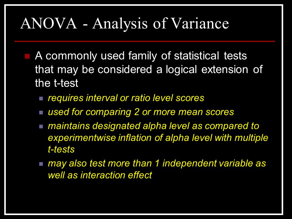 ANOVA - Analysis of Variance