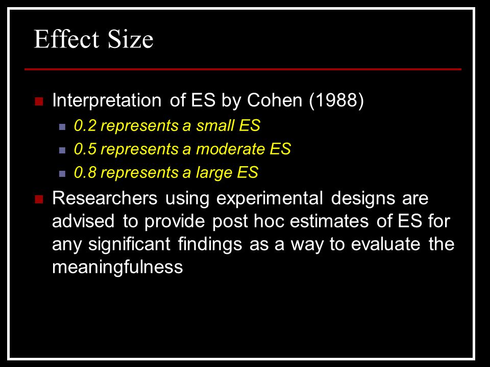 Effect Size Interpretation of ES by Cohen (1988)
