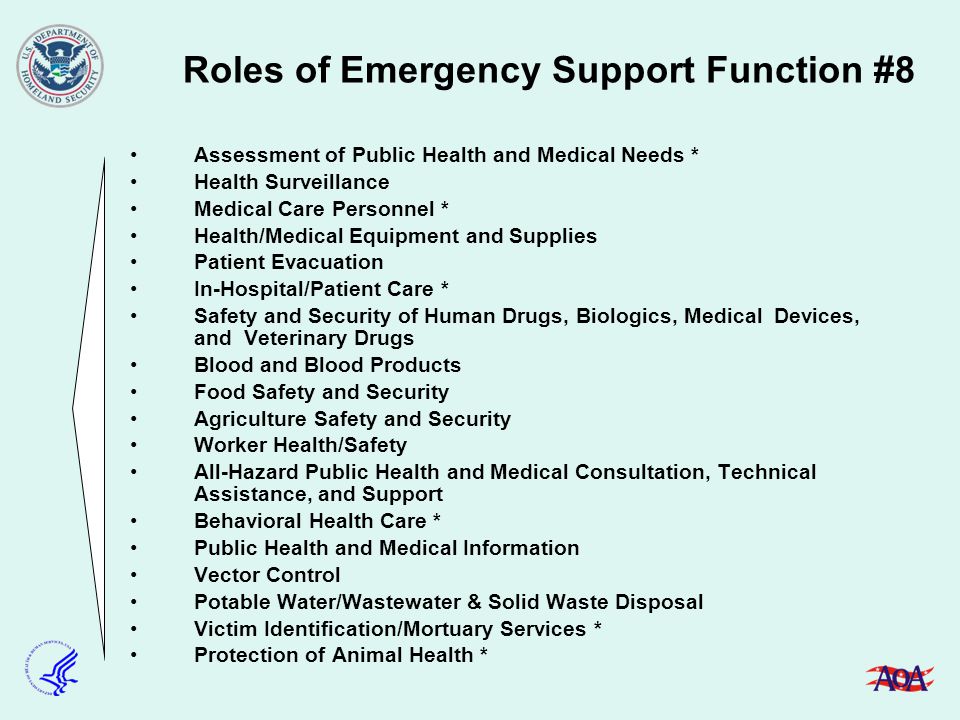 Roles of Emergency Support Function #8