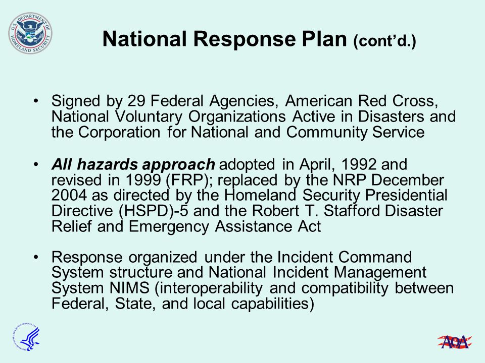 National Response Plan (cont’d.)