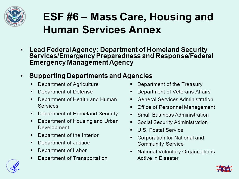 ESF #6 – Mass Care, Housing and Human Services Annex