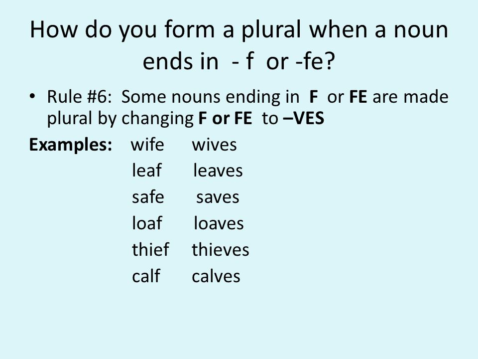 How do you form a plural when a noun ends in - f or -fe
