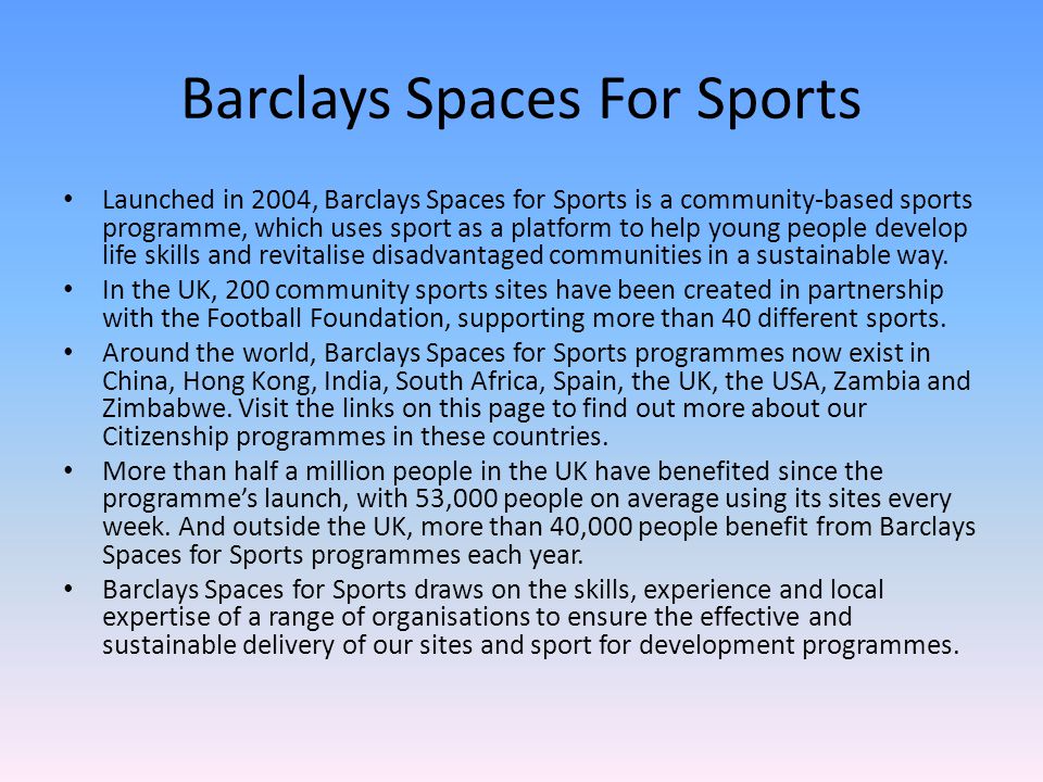 Barclays Spaces For Sports
