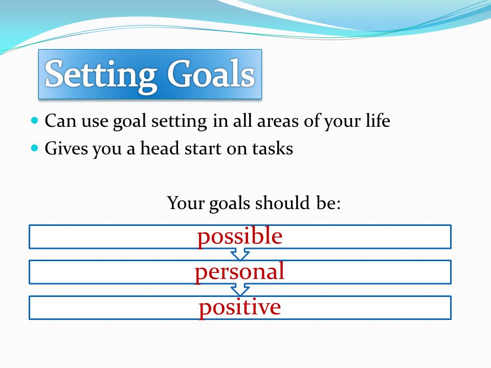 Setting Goals Set long term and short term goals