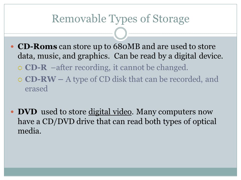 Removable Types of Storage