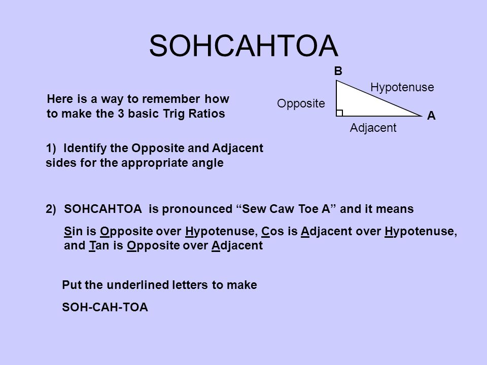 SOHCAHTOA B Hypotenuse
