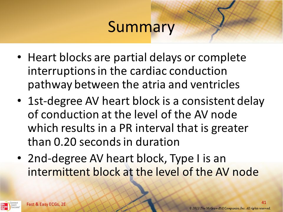 Summary Heart blocks are partial delays or complete interruptions in the cardiac conduction pathway between the atria and ventricles.