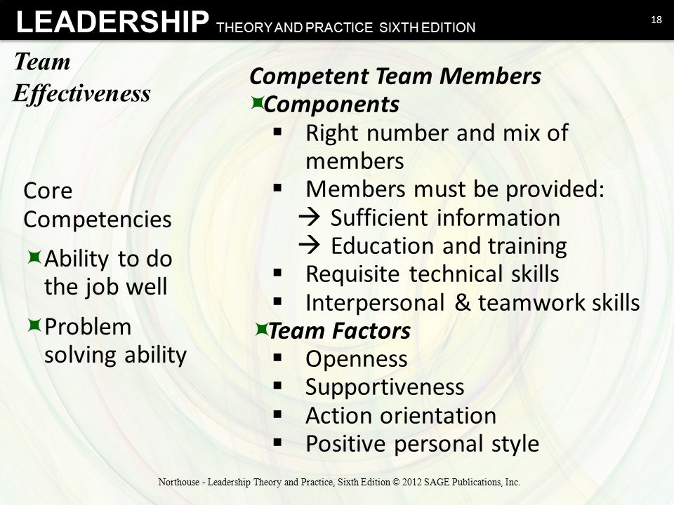 Competent Team Members Components Right number and mix of members