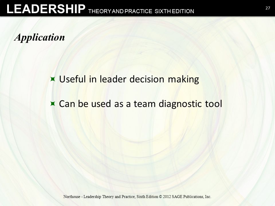 Useful in leader decision making Can be used as a team diagnostic tool